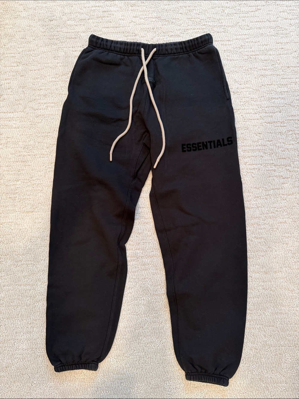 Essentials Black Sweatpants with Cream Drawstring- size small